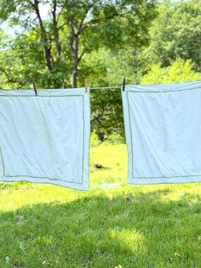 2 Dwell Studio European Shams White with Green Pipping 28 in Squares Tailored